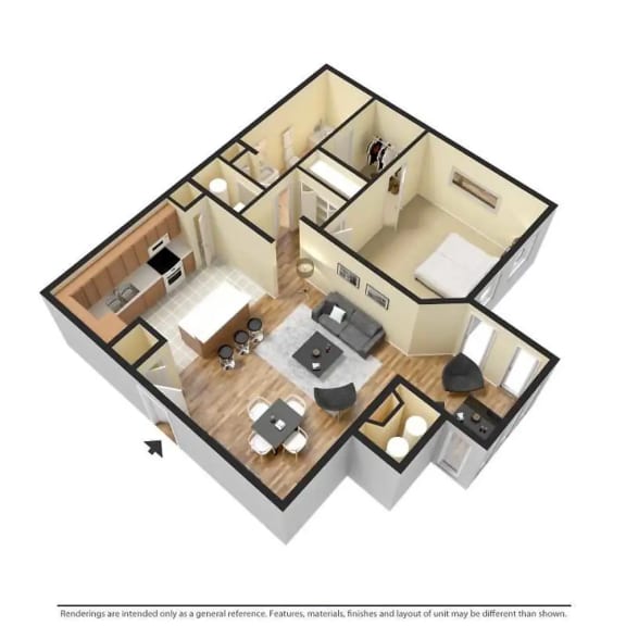 1 bed 1 bath  A2 Floor Plan at Riverwalk Vista Apartment Homes by ICER, South Carolina