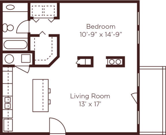 Studio Floor Plan at Riverwalk Vista Apartment Homes by ICER, Columbia, South Carolina