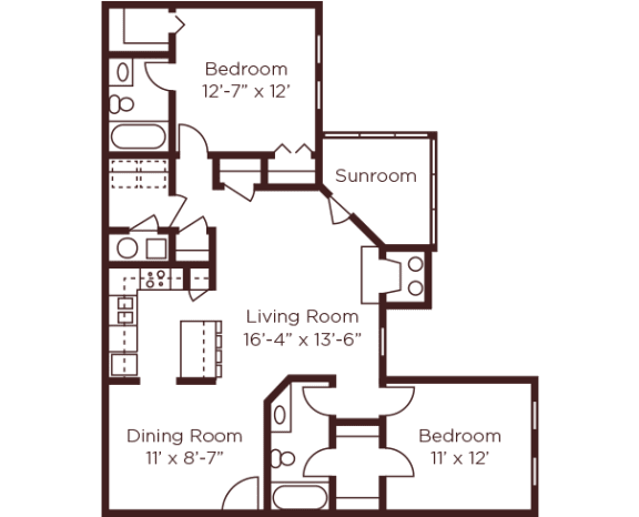2 Bed 2 Bath Floor Plan 2 Bed 2 Bath Floor Plan at Riverwalk Vista Apartment Homes by ICER, South Carolina