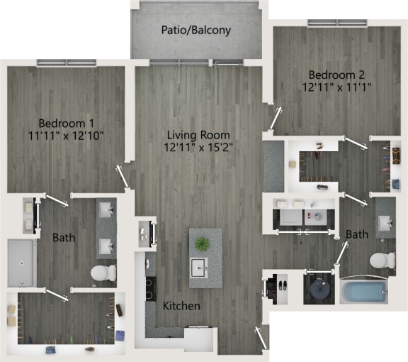 2 Bedroom 2 Bathroom A Floor plan  at The Charles Apartments , Destin, 32541