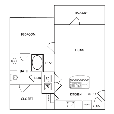 1 Bedroom 1 Bathroom Floor Plan at Century Palm Bluff, Portland, TX