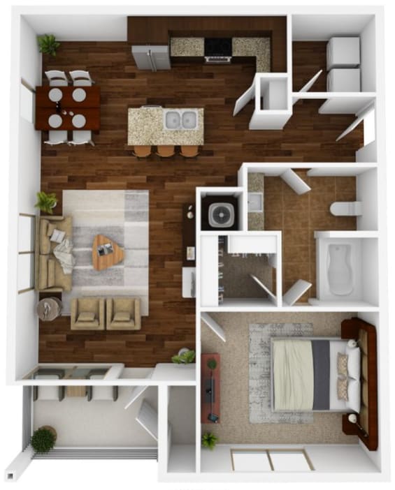 1 bedroom, 1 bathroom 648 sq ft floorplan located at Hall Creek in Arlington, TN 38002
