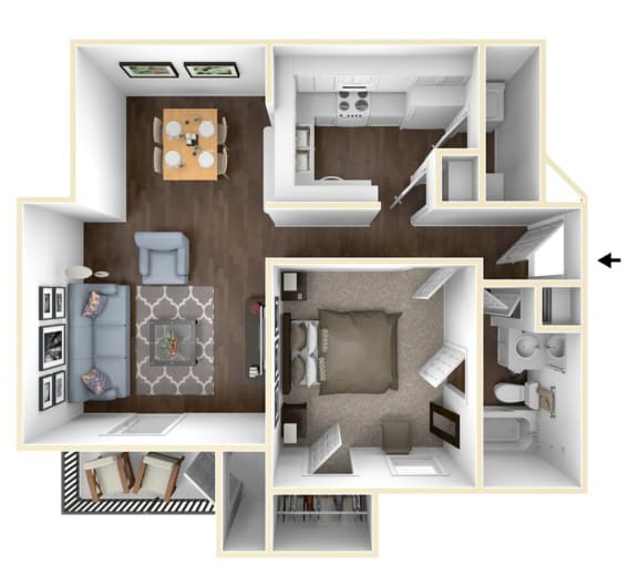 1 bedroom 1 bathroom A3  Floor Plan at One Rocky Ridge Apartment, Georgia