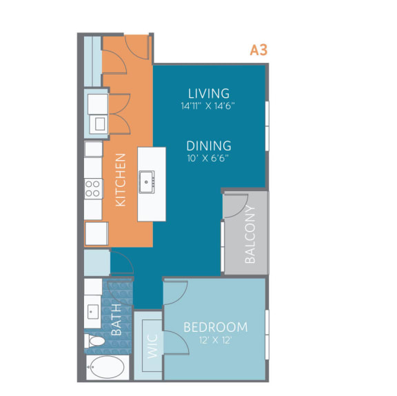 A3 Floor Plan at The PARQ at Chesterfield, Chesterfield, Missouri
