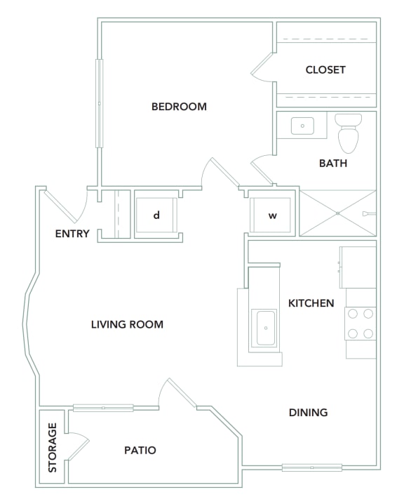 1 bedroom 1 bathroom 642 sq ft Floorplan at The Aster Sugar Land Apartments, Sugar Land, Texas