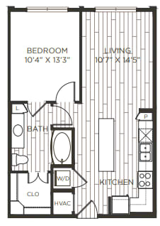 1 bedroom 1 bathroom floor plan at Station at Old Town, Lewisville, TX, 75057