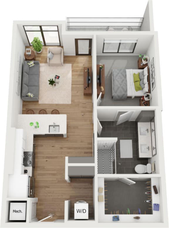 1 bedroom 1 bathroom floor plan A at Deca Apartments, South Carolina