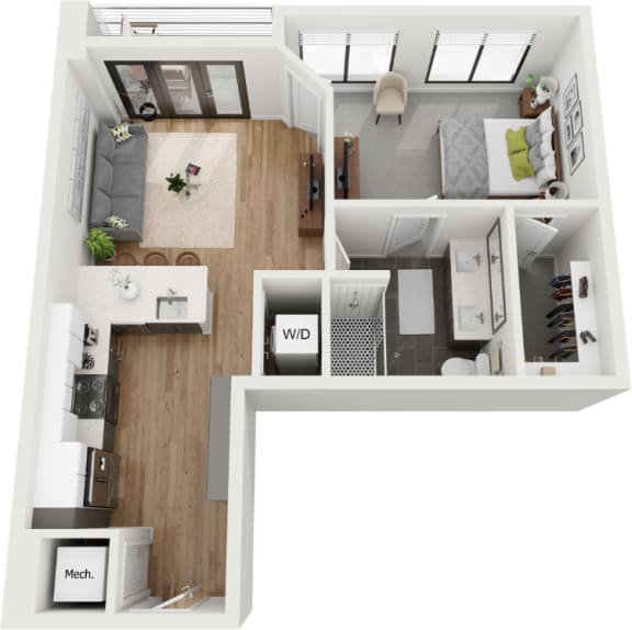 Studio floor plan at Deca Apartments, Greenville