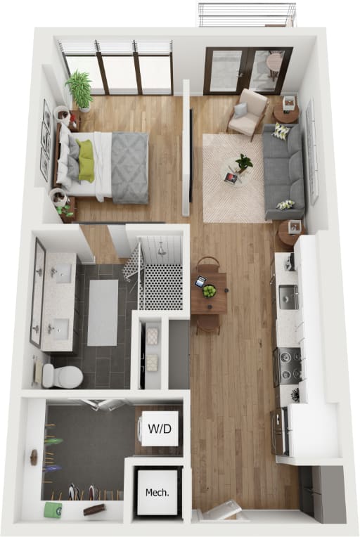 Studio floor plan at Deca Apartments, Greenville, South Carolina