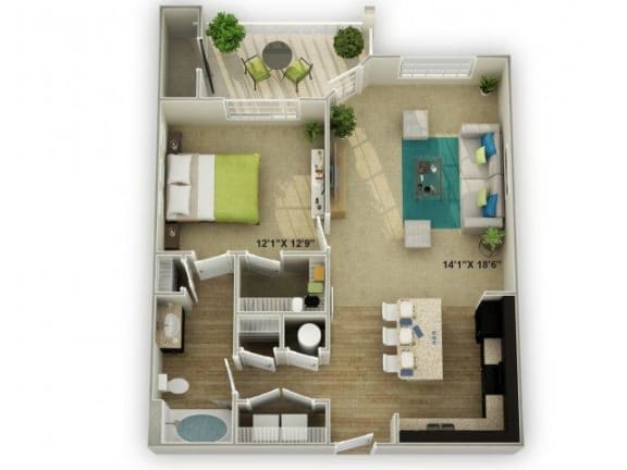 1 bed 1 bath The Meadowview Floor Plan at Legends at Chatham Apartments, Savannah