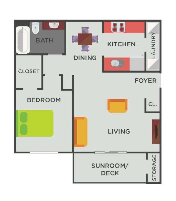 3 Bedroom 2 Bath Floor Plan at Parc 1346, Chattanooga, 37421