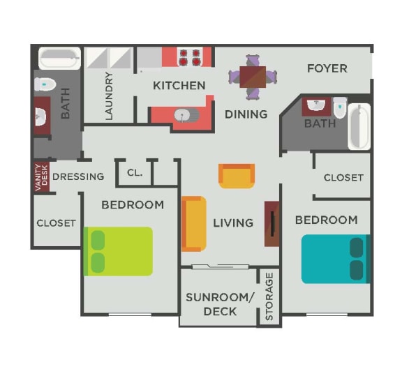 Two Bedroom Floorplan at Parc 1346, Chattanooga, Tennessee