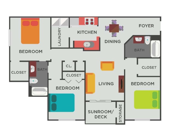 3 Bedroom Floor Plan   at Parc 1346 Apartments, Chattanooga, 37421