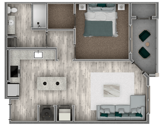 1 bedroom 1 bathroom floor plan at The Beck at Hidden River Apartments, Tampa, FL,  33637