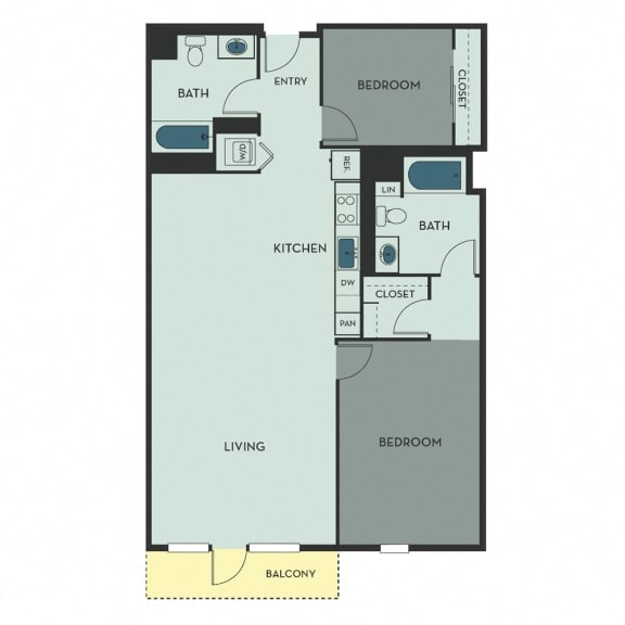 2 bedroom 2  bathroom floor plan  at Centerra, California