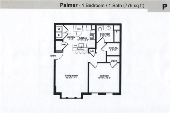 Floor Plan 1 Bedroom 1 Bathroom- 776 sq.ft