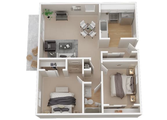 2 Bedroom 1 bath Floor Plan with 1015 Sq. Ft. at 1038 on Second, California
