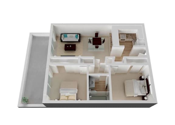 Two Bedroom A Floorplan with 895 Sq. Ft. at Oak Pointe, Fremont, 94538