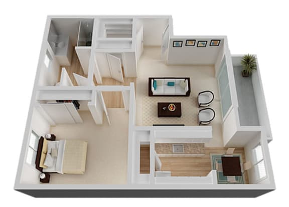 One Bed One Bath Floor Plan with 730 Sq. Ft. at Oak Pointe, Fremont