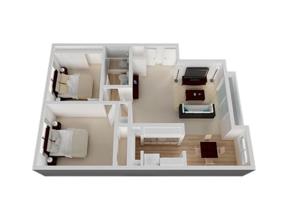 Two_Bedroom Floor Plan with 895 Sq. Ft. at Oak Pointe, California