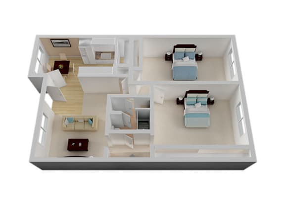 Two Bedroom Floor Plan at Vista Pointe, Santa Clara, 95051 with 1044 Sq. Ft.