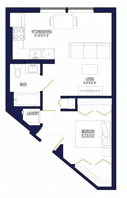 1 Bedroom A Floor Plan at Noca Blu, Chicago