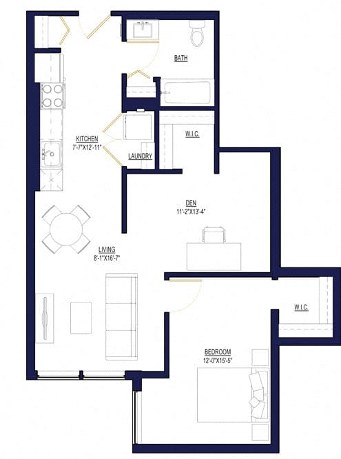 1 Bedroom C(den) Floor Plan at Noca Blu, Chicago, IL