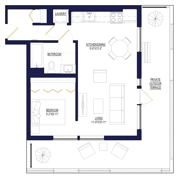 1 Bedroom F Floor Plan at Noca Blu, Chicago