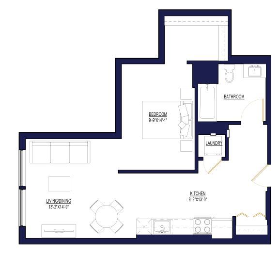 1 Bedroom I Floor Plan at Noca Blu, Illinois