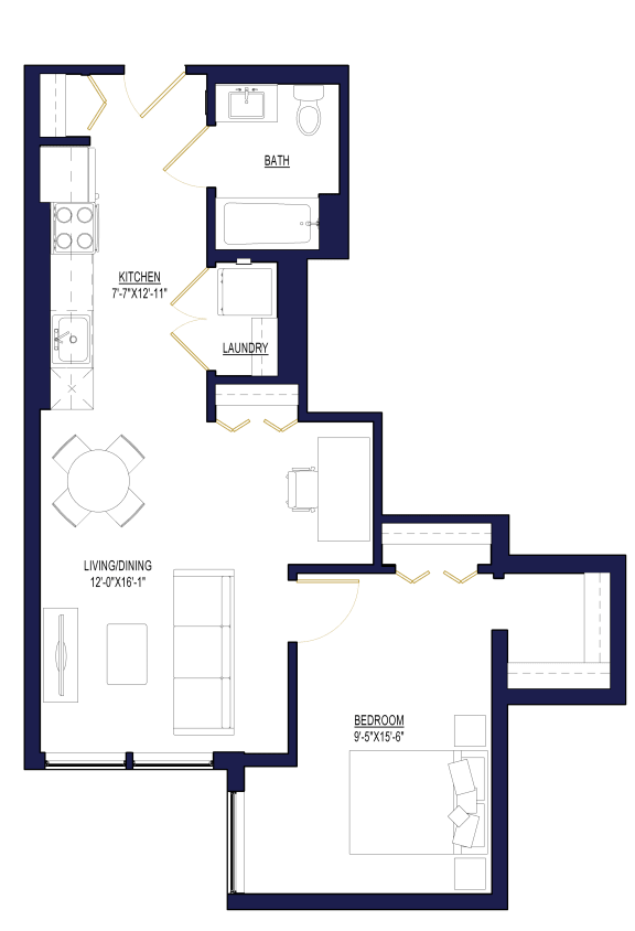 Floor Plan  1 Bedroom J Floor Plan at Noca Blu, Illinois, 60647