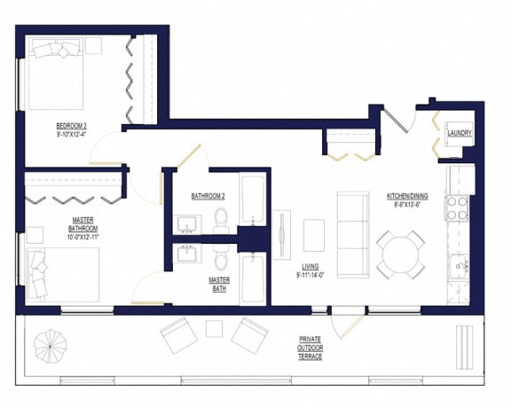 2 Bedroom C Floor Plan at Noca Blu, Chicago