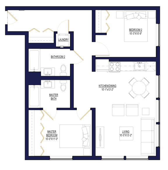 Floor Plan  2 Bedroom G Floor Plan at Noca Blu, Illinois, 60647