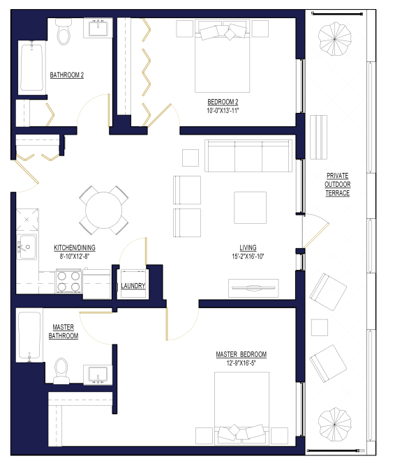 Floor Plan  2 Bedroom J Floor Plan at Noca Blu, Chicago, Illinois