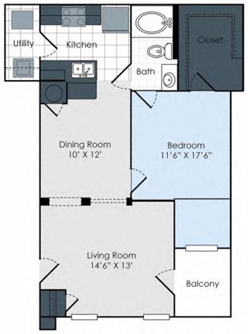 1 Bedroom 1 Bathroom Floor Plan at Waterford Place Apartments, Memphis
