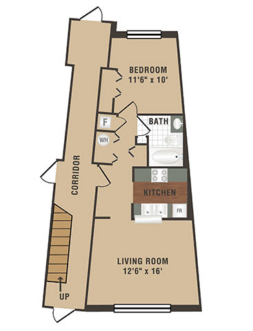 Waterton Floor Plan at Crescent Centre Apartments, Louisville