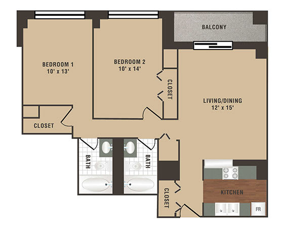 Fairfax Floor Plan at Crescent Centre Apartments, Louisville, KY, 40202