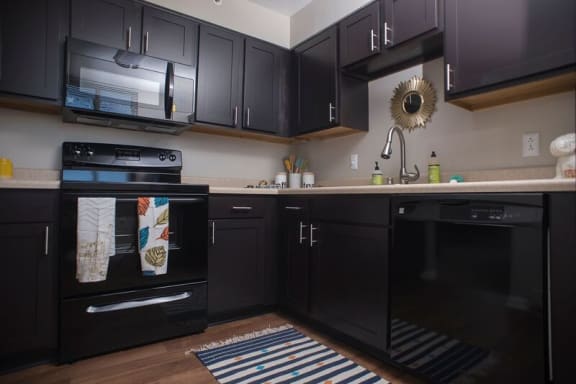 Modern Kitchen With Custom Cabinet at Crescent Centre Apartments in Downtown Louisville, KY