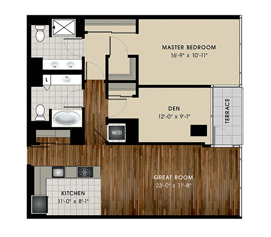 A4 1 Bedroom 1 Bath Floor Plan at Optima Old Orchard Woods, Skokie, IL, 60077