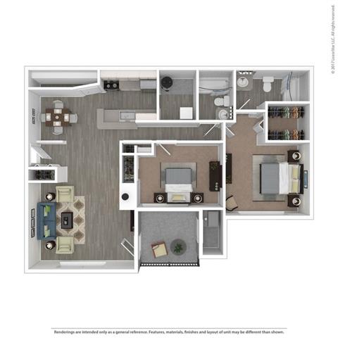 2 Bed 2 Bath Floor Plan 2 Bed 2 Bath Floor Plan at The Villas at Main Street, Michigan