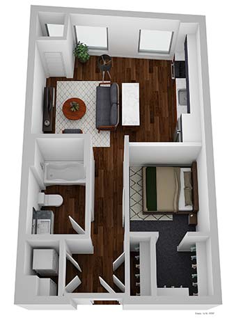 Floor Plan  a small apartment with a kitchen and living room