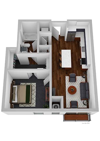 a floor plan of a room with a desk and a chair