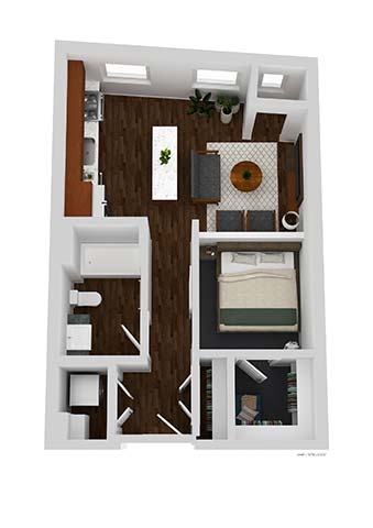 Floor Plan  a small apartment with a bedroom and a bathroom