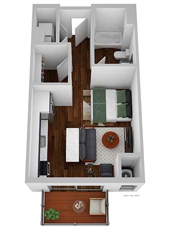 Floor Plan  a small apartment with a bedroom and a living room