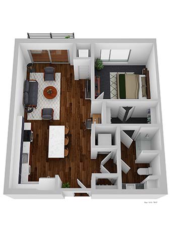 Floor Plan  a small apartment with a wooden floor and white walls