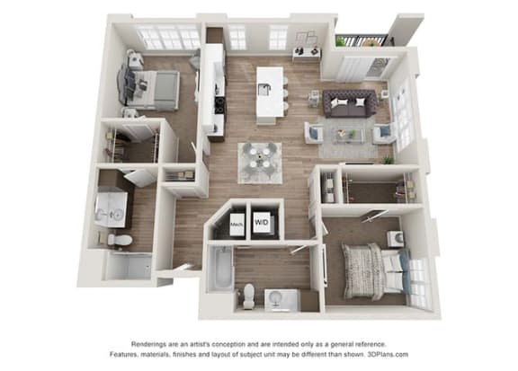 2 bedroom 2 bathroom B5 Floor Plan (Mirror) at Velo Village Apartments, Franklin, 53132