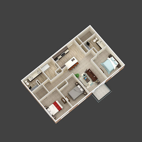 3 Bedroom 2 Bathroom A Floor Plan at Mirada Apartments, Lewis Center
