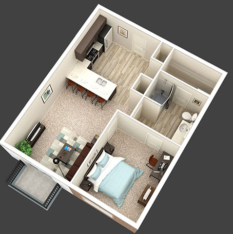1 Bedroom A 1 Bathroom Floor Plan at Mirada Apartments, Ohio