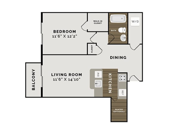 1 Bed 1 Bath Floor Plan at Waterchase Apartments, Wyoming, MI