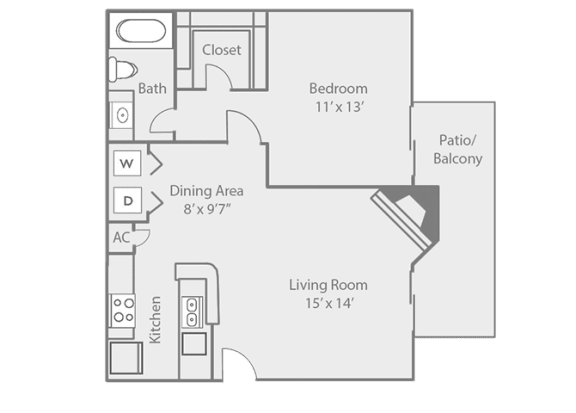 1 Bedroom 1 Bathroom, 678 sq ft