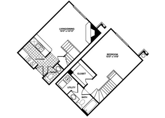 T23 - 1 bed 1 bath - 808 sq ft - floorplan layout
